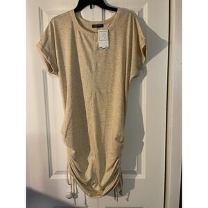 Boutique shop basic Usa Ruched T Shirt Mini dress beige heathered medium nwt